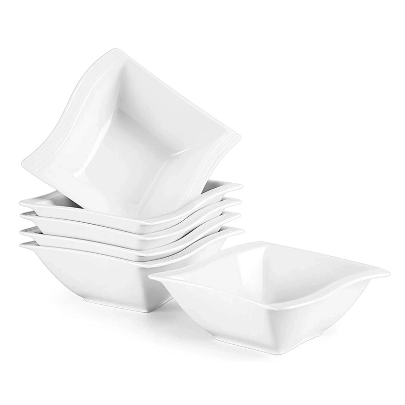 Axya™ 6-piece Flora White Porcelain Square Soup Cereal Bowls Dinnerware Bowl Set