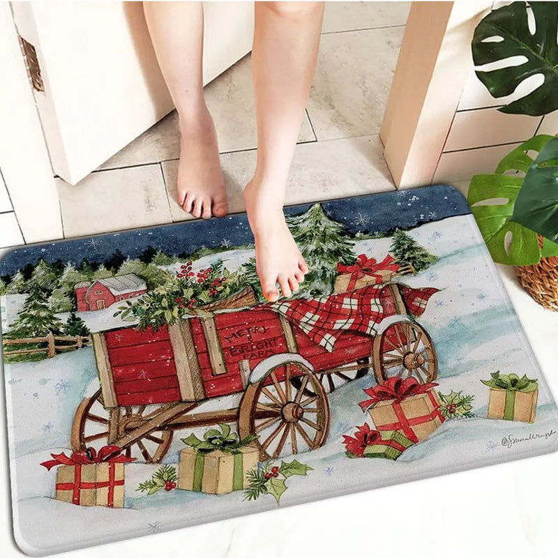 Axyaa Christmas Decoration Door Mat Non-Slip Floor Carpet for Home