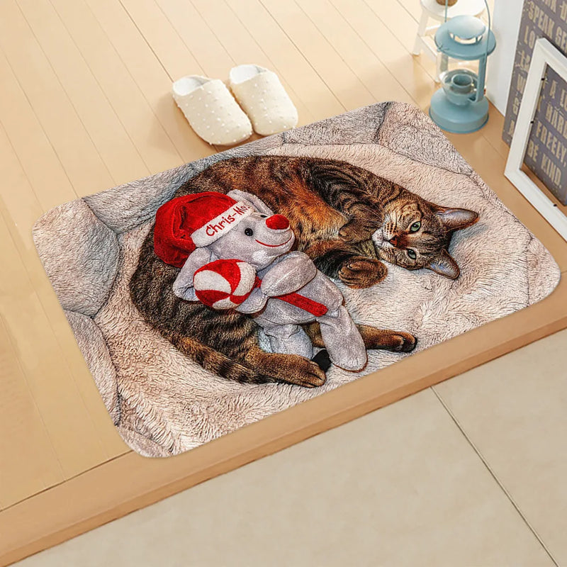 Axyaa Christmas Animal Print Door Mat - Non-Slip Home Decoration