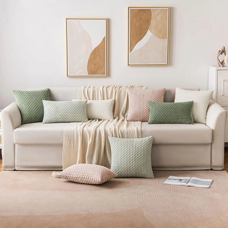 Axyaa Sage Green Corduroy Striped Throw Pillow Covers for Living Room