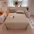 Axyaa Grid Striped Brushed Cotton Flat Sheet for Single Double Bed Top Linens