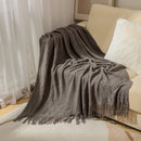 Axyaa Khaki Tassel Knit Blanket - Cozy Nordic Sofa Office Cover & Bed Throw