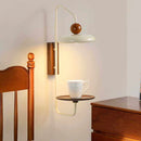 Axyaa Modern White Metal Wall Light with Dark Wood Base for Bedroom and Study Area