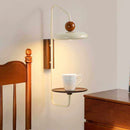 Axyaa Modern White Metal Wall Light with Dark Wood Base for Bedroom ParlorREADINGSTUDYLamp