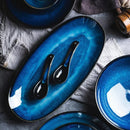 Axyaa Blue Fish Plate: Japanese Style Oval Dinner Sushi Serving Platter Large Glaze Color