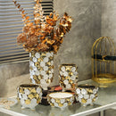 Axyaa Geometric Gold Leaf Ceramic Vase with Hand-Applique, Home Decor Accessory