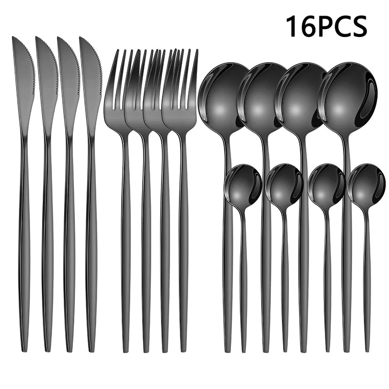 Axyaa 16-Piece Stainless Steel Tableware Set for Home, Hotel, and Restaurant