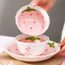 Axyaa Ceramic Dining Set: Plate, Bowl, Bowl, Mug - Pink Strawberry Theme
