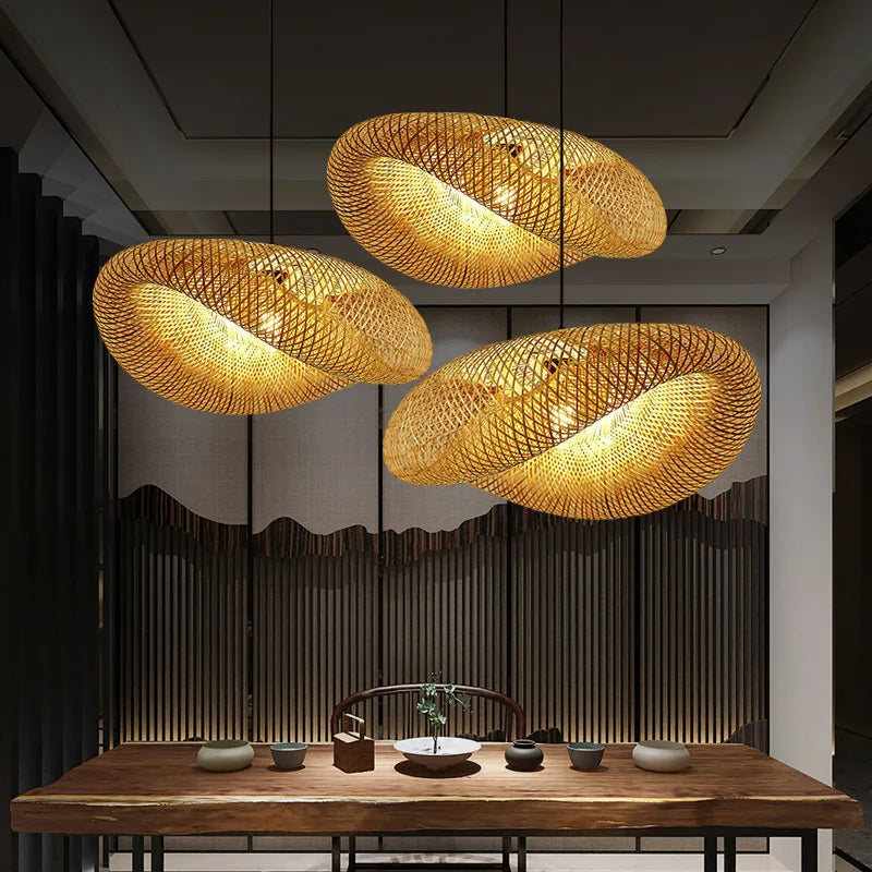 Axyaa Bamboo Woven Chandelier LED Lighting Fixture