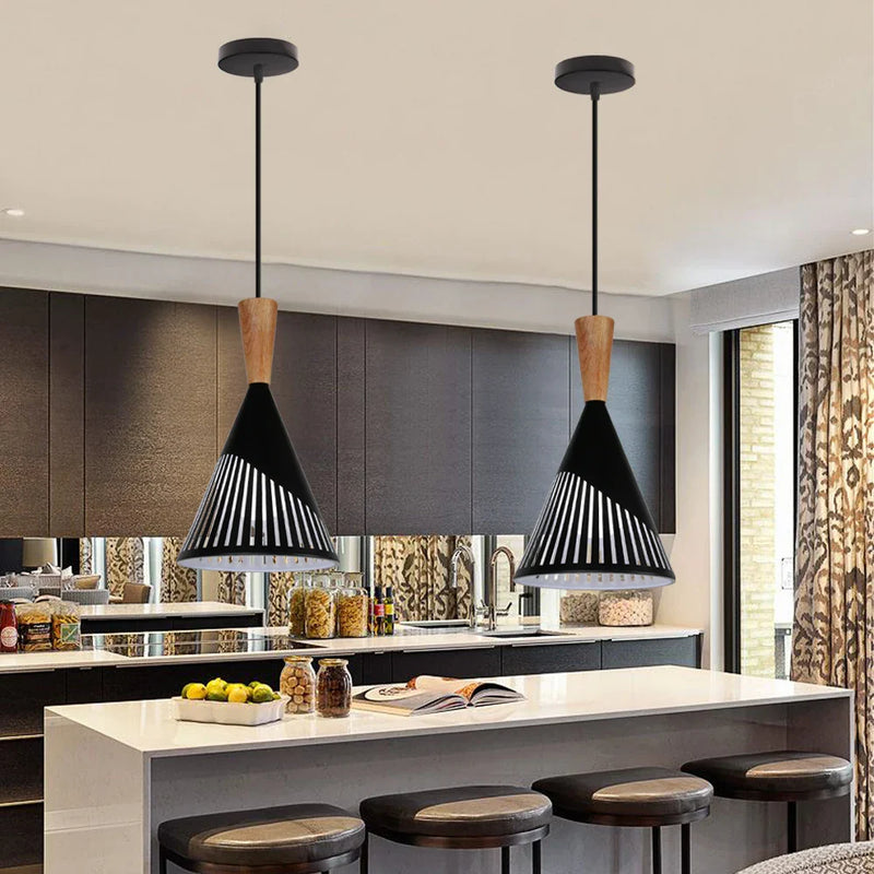 Axyaa Wood Pendant Light Nordic E27 Hanging Lamp for Home & Bar.