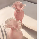 Axyaa Pink Wave Fold Glass Vase Bouquet Flower Terrarium Home Decoration