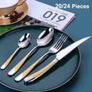 Axyaa Gold Plated Stainless Steel Cutlery Set - 24Pcs Western Tableware Fork Spoon