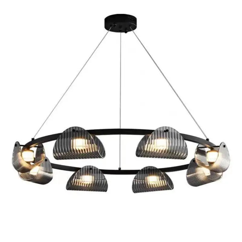 Axyaa Smoky Gray Glass Chandelier Pendant Light - Luxury Living Room LED Luminarias