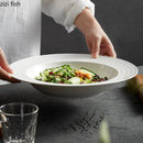Axyaa White Barley Ceramic Deep Plate with Creative Relief Design
