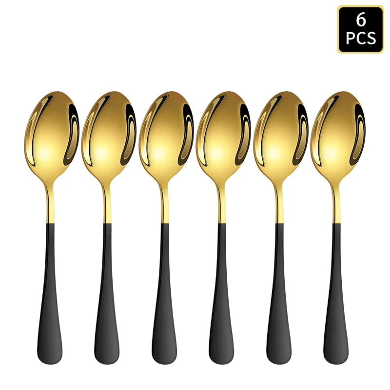 Axyaa 24-Piece Gold & Black Stainless Steel Cutlery Set