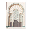 Morocco Architecture Islamic Canvas Art Print with Beige Flower Palm Tree Painting - Axyaa