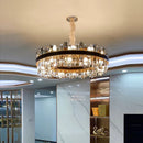 Axyaa Smoky Grey Crystal Chandelier LED Pendant Light, Luxe Leather, Dimmable for Living Room