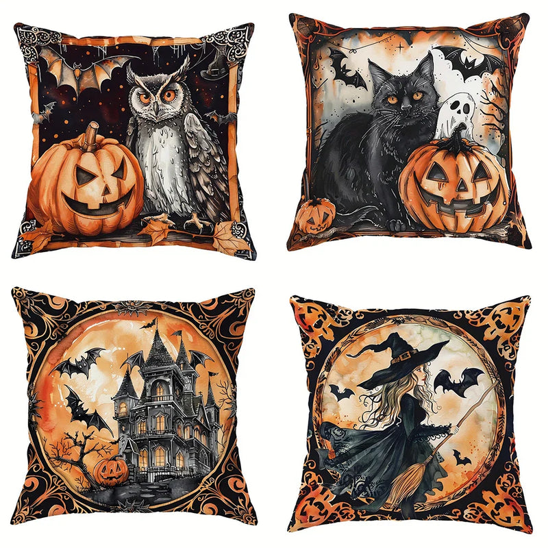 Axyaa Halloween Pillowcase: Witch Pumpkin Cat Castle Pattern for Living Room Sofa
