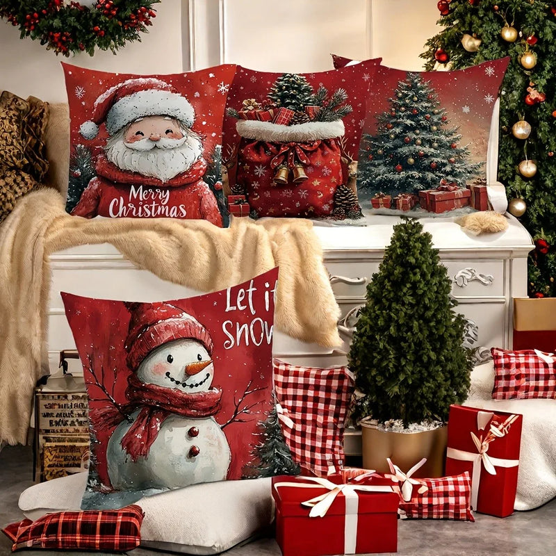 Christmas Pillowcase Santa Claus Snowman Tree Cover by Axyaa Home - Festive Sofa Cushion