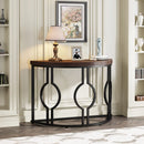 Axyaa Industrial Half Moon Console Table, 43 Inch, Geometric Base, Wood Accent