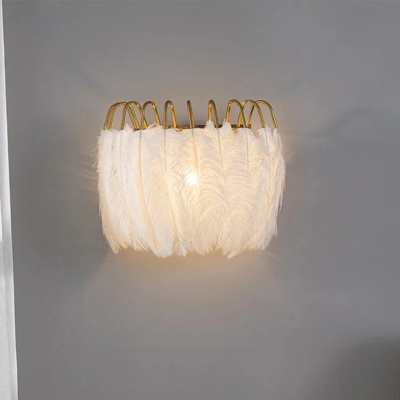 Axya Nordic Feather Wall Lamp Girl Princess Room Decor Sconce Bedroom Bedside Mirror Light