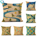 Axyaa Floral Wave Pattern Cotton Linen Throw Pillow Cover Home Decor Sofa 45x45cm