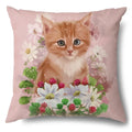 Axyaa Cartoon Kitty Cat Linen Pillowcase for Bed, Couch, and Sofa Décor