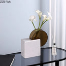 Axyaa Geometric Marble Vase: Creative Acrylic Flowers Display, Room Aesthetic Decor