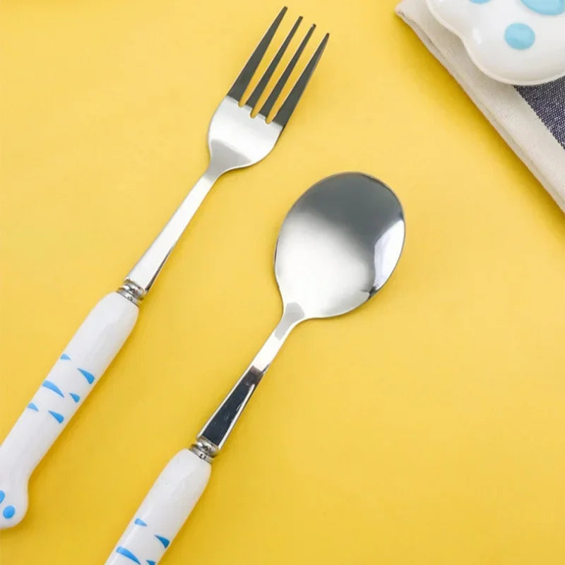 Axyaa Cat Paw Stainless Steel Cutlery Set with Storage Box