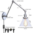 Axyaa Retro Loft Pull Chain Wall Light Chrome Glass Fixture
