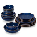 Axyaa Blue Stoneware Dinner Set with Embossment Design, 16/32 Piece Plates Bowls Set