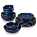 Axyaa Blue Stoneware Dinner Set with Embossment Design, 16/32 Piece Plates Bowls Set