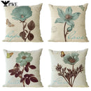 Axyaa Retro Flowers Butterfly Linen Pillow Cover for Living Room Sofa - 45x45cm