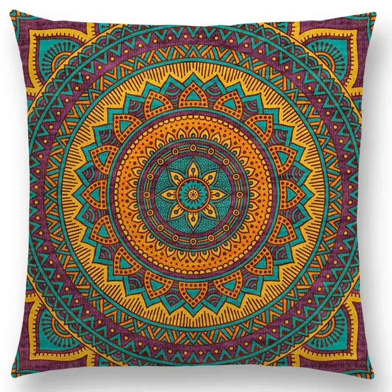 Axyaa Boho Rainbow Mandala Pillow Case Sun Moon Flowers Dream Fantasy Cover