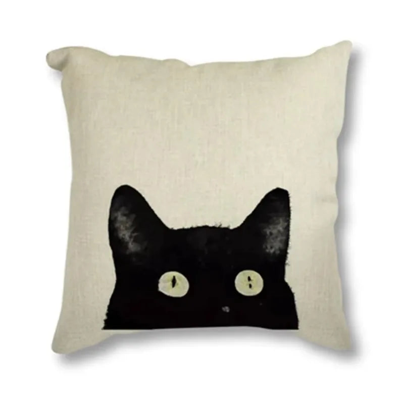 Black Cat & Butterfly Print Linen Cushion Cover by Axyaa - 45x45CM