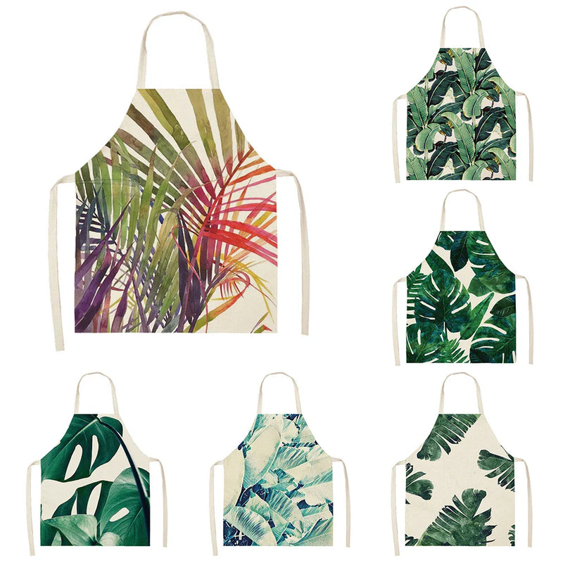 Axyaa Large Leaves Kitchen Ladies' Apron - Tropical Plants Design