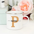 Axyaa Enamel Coffee Mugs with Custom Initial Name - Personalized Outdoor Cups
