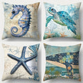 Axyaa Nautical Pillow Covers - Sea Turtle, Seahorse, Starfish & Whale Designs, Zip Closure