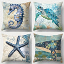 Axyaa Nautical Pillow Covers - Sea Turtle, Seahorse, Starfish & Whale Designs, Zip Closure