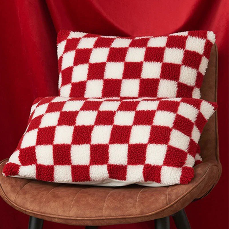 Axyaa Plaid Faux Fur Wool Throw Pillow Cover for Home Decor