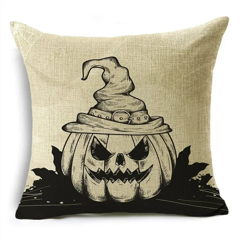 Axyaa Skull Pumpkin Printed Linen Throw Pillowcase for Living Room Party