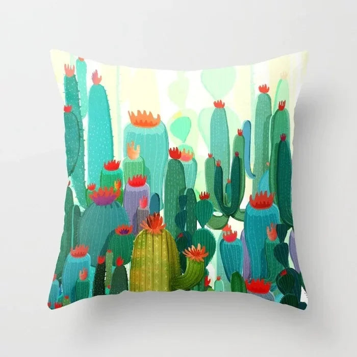 Tropical Cactus Summer Plants Pattern Cushion Cover for Axyaa Home Decor