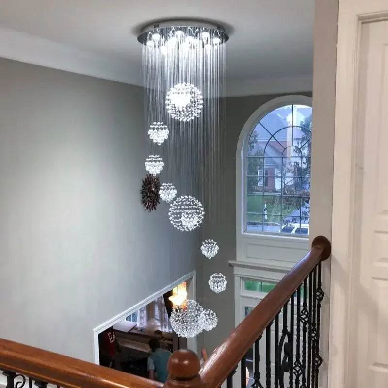 Axyaa Crystal Ball LED Chandelier: Modern Pendant Light Design, Luxury Suspension Luminaire