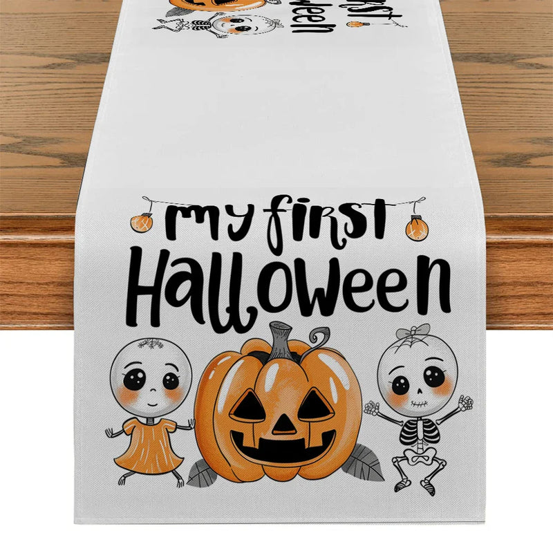 Axyaa Halloween Jack-o'-lantern Skull Table Runner for Kitchen Dining Decor