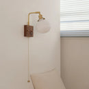 Axyaa Globe Ceramic LED Wall Lights Wood Sconce with Pull Chain Switch