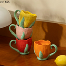Axya Tulip Ceramic Mug: Hand-painted Flower Coffee Cup, Breakfast Milk Tea Glass