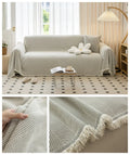 Axyaa Solid Non-Slip Sofa Cover with Tassel Edge - Breathable & Washable