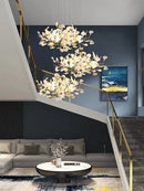 Axyaa Gold Branches Chandelier With Porcelain Leaves - Luxury Living Room Decor