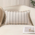 Boho Fringed Edge Striped Pillow Covers 30x50 for Living Room Sofa by Axyaa
