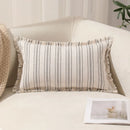 Boho Fringed Edge Striped Pillow Covers 30x50 for Living Room Sofa by Axyaa